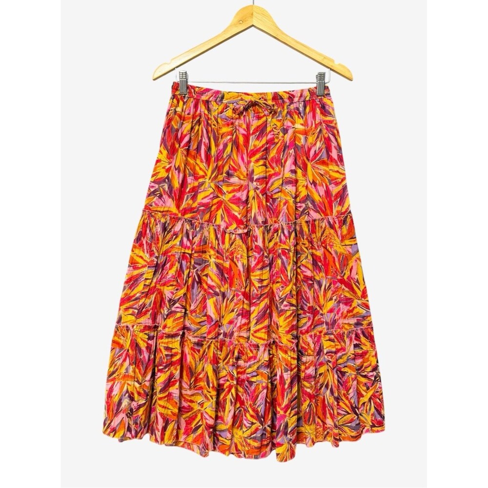 Vintage Jane Ashley Prairie Skirt Size Large Petite Red Orange Elastic Waist
